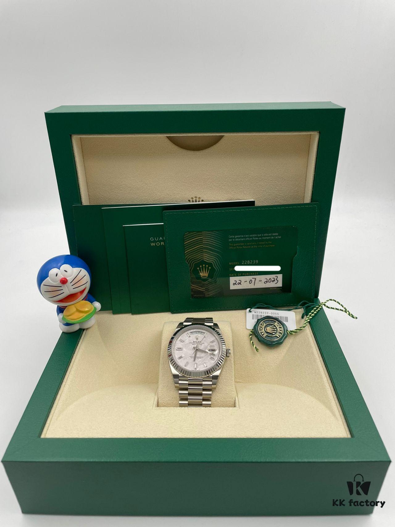 Rolex Datejust Series Model m228239-0055 Automatic Mechanical Watch with Date and Day Display, Platinum Case, Diamond Markers, Meteorite Dial, 41mm