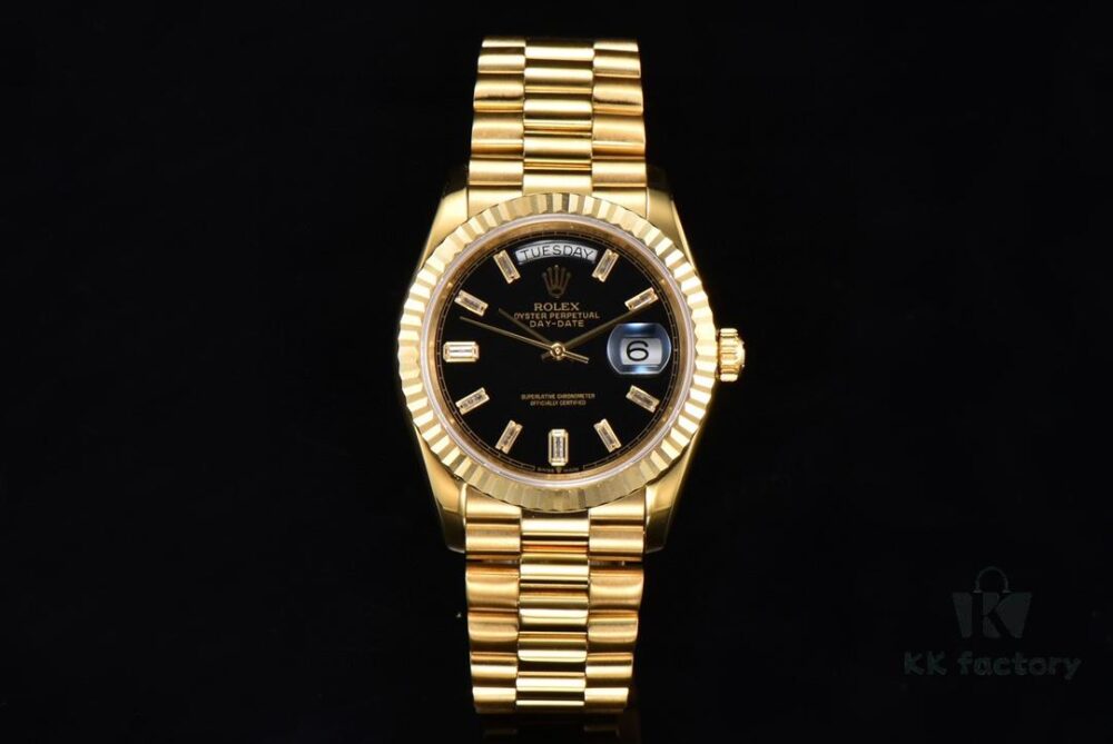 ROLEX Day-Date (118238) Series, 36mm Case, Tanga Black Rock Crystal Dial, Ice Diamond Hour Markers, Super 904 Steel, Sapphire Crystal, Caliber 3255 Movement