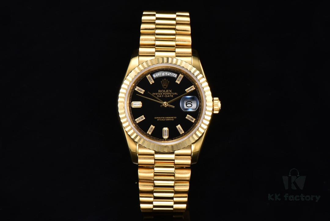 ROLEX Day-Date (118238) Series, 36mm Case, Tanga Black Rock Crystal Dial, Ice Diamond Hour Markers, Super 904 Steel, Sapphire Crystal, Caliber 3255 Movement