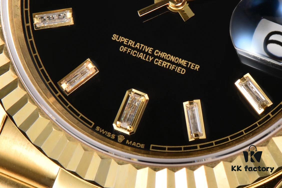 ROLEX Day-Date (118238) Series, 36mm Case, Tanga Black Rock Crystal Dial, Ice Diamond Hour Markers, Super 904 Steel, Sapphire Crystal, Caliber 3255 Movement