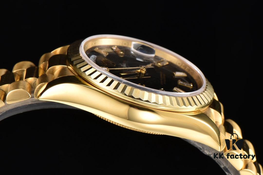 ROLEX Day-Date (118238) Series, 36mm Case, Tanga Black Rock Crystal Dial, Ice Diamond Hour Markers, Super 904 Steel, Sapphire Crystal, Caliber 3255 Movement