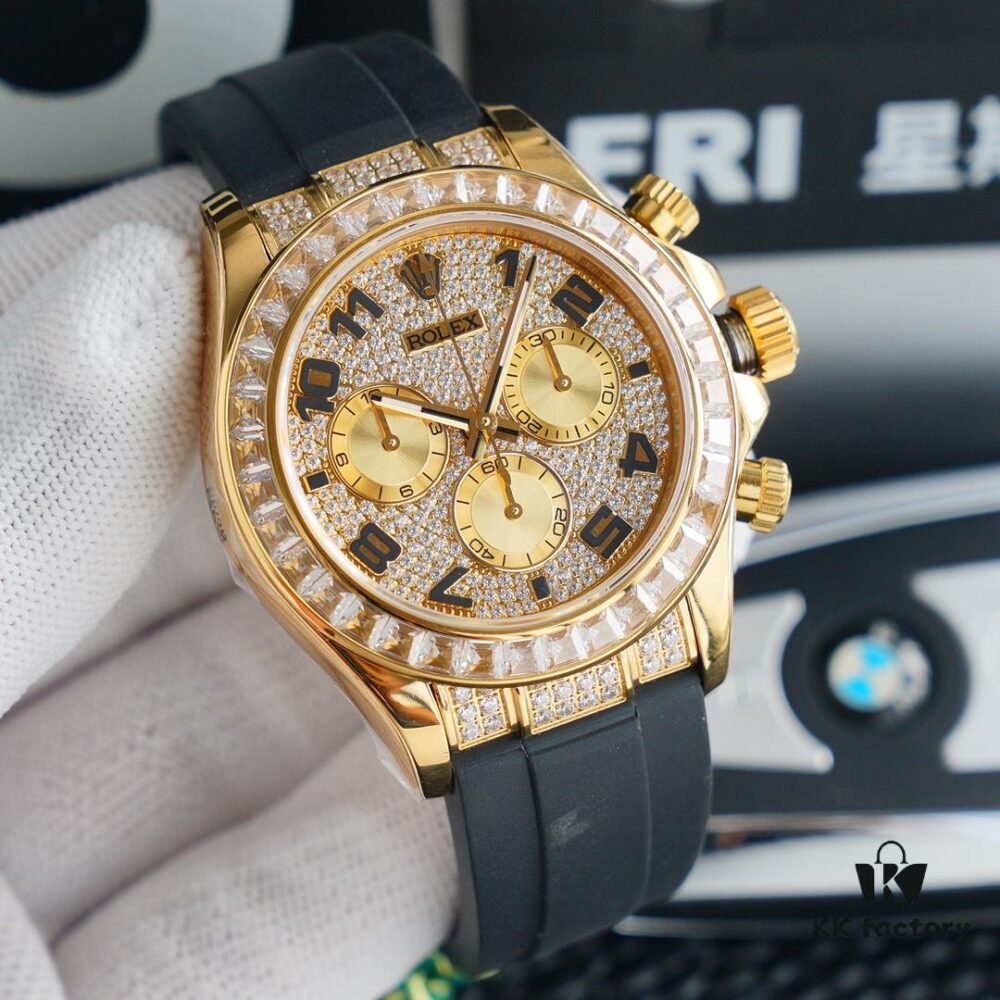 Original Replica, Top-Tier Market Grade: Rolex Daytona with Fully Paved Diamond Dial and Black Enamel Arabic Numerals