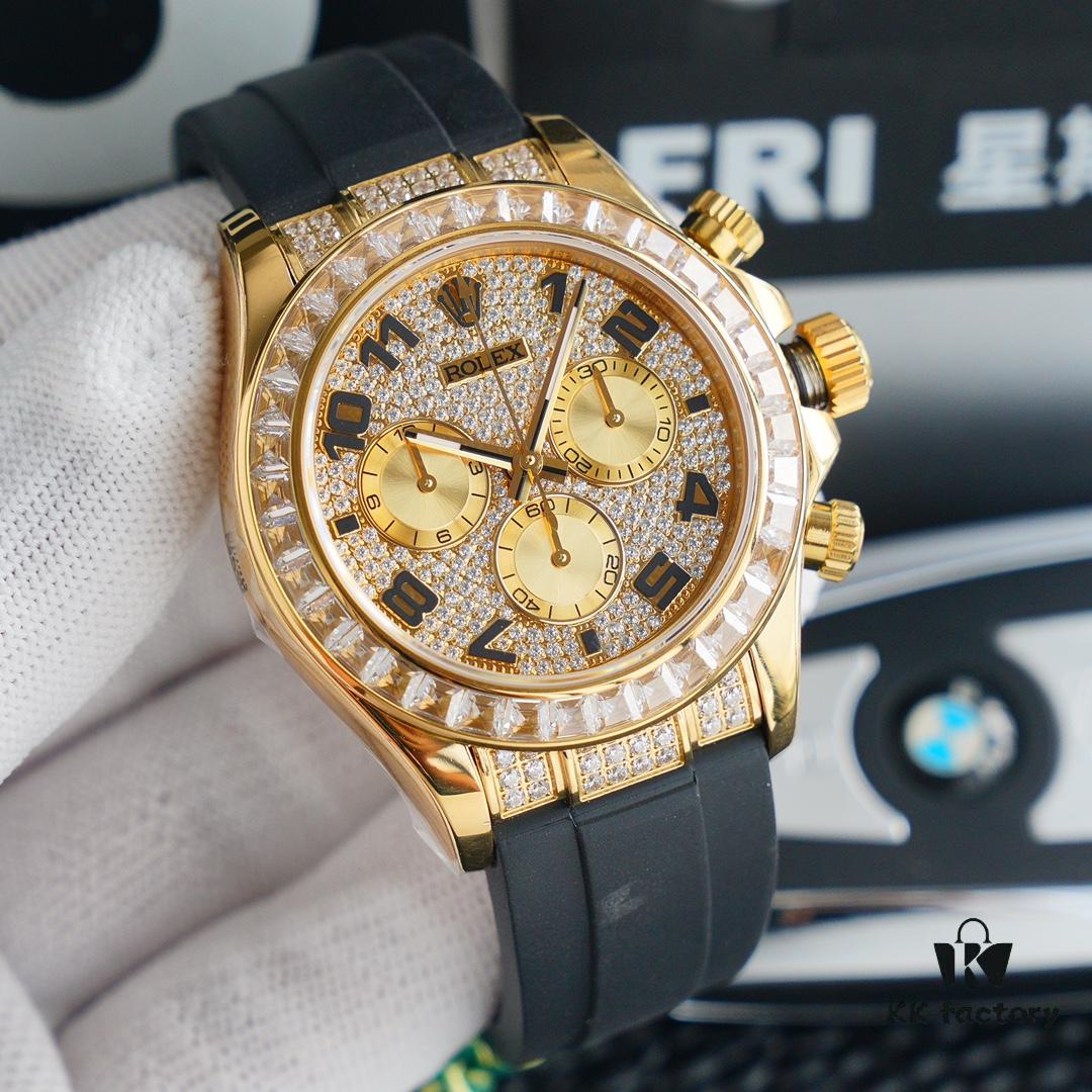 Original Replica, Top-Tier Market Grade: Rolex Daytona with Fully Paved Diamond Dial and Black Enamel Arabic Numerals