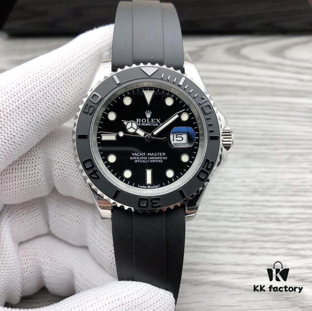 N Factory Replica Rolex Yacht-Master Series m226659-0002, 42mm Oyster Perpetual in 18ct White Gold with Matte Black Cerachrom Bezel and Oysterflex Bracelet