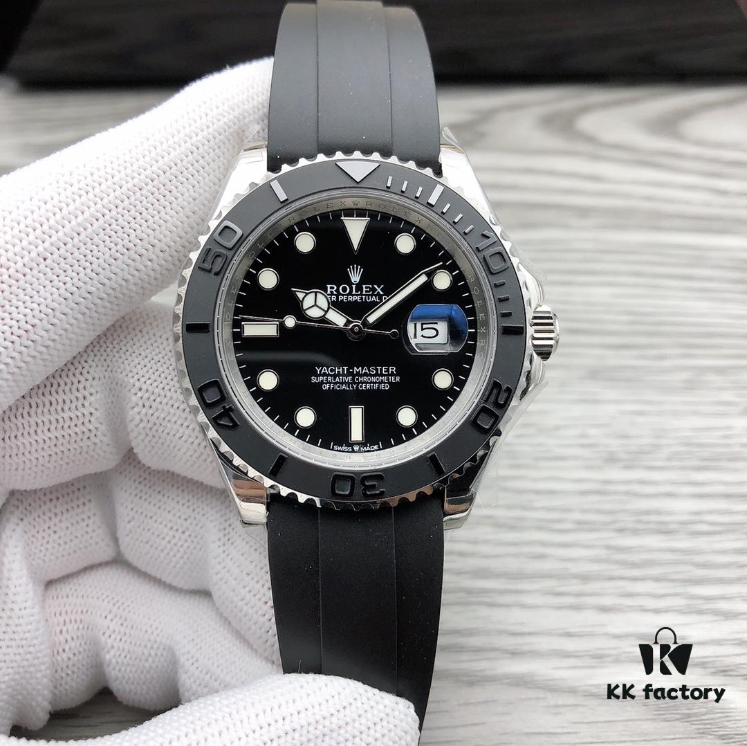 N Factory Replica Rolex Yacht-Master Series m226659-0002, 42mm Oyster Perpetual in 18ct White Gold with Matte Black Cerachrom Bezel and Oysterflex Bracelet