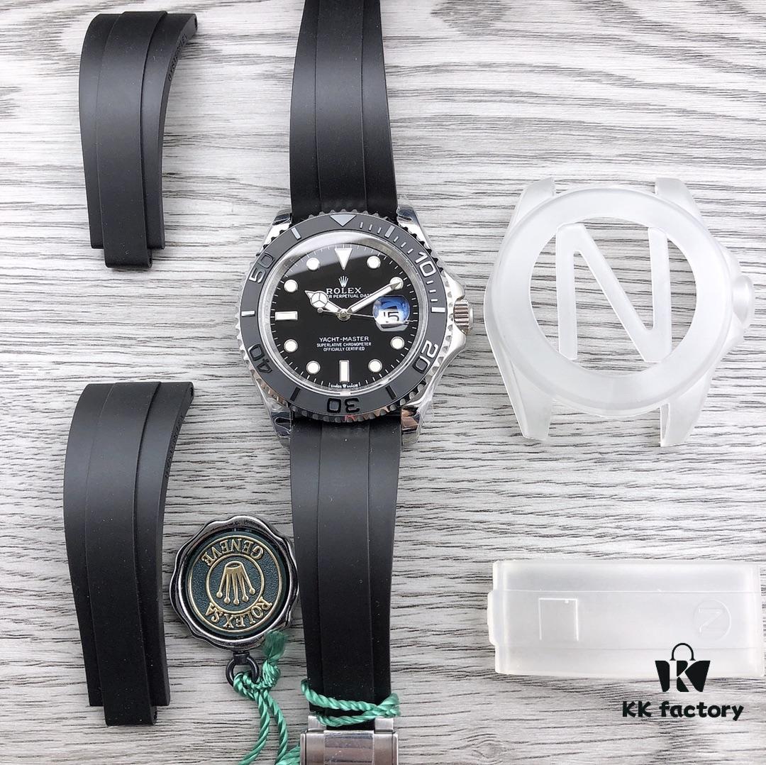 N Factory Replica Rolex Yacht-Master Series m226659-0002, 42mm Oyster Perpetual in 18ct White Gold with Matte Black Cerachrom Bezel and Oysterflex Bracelet