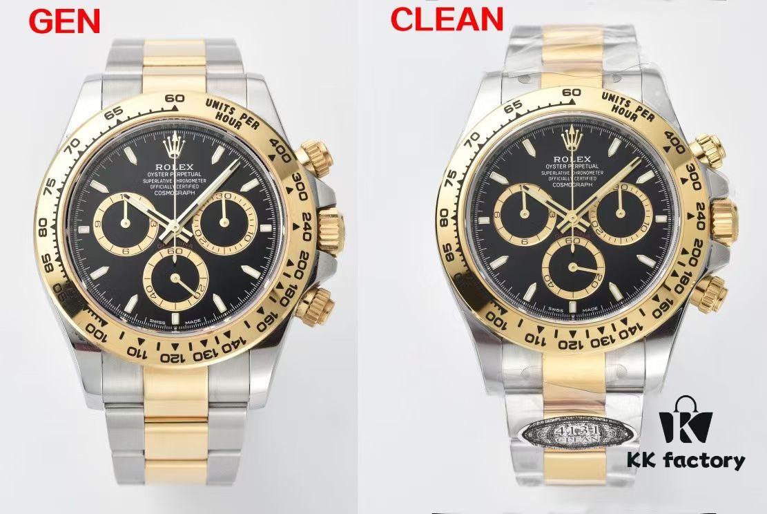 Authentic vs Fake Comparison - C Factory (C-Factory) 126503 with 4131 Movement, Two-Tone Black Dial 'Noodles' or Diamond Hour Markers (Moissanite)