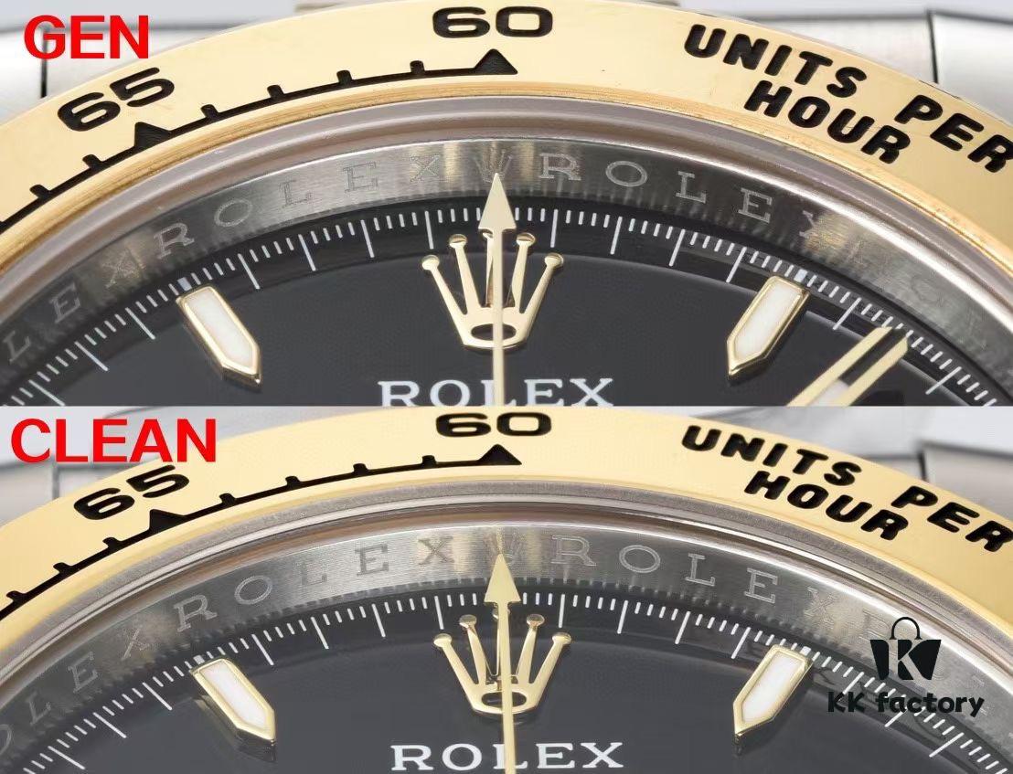 Authentic vs Fake Comparison - C Factory (C-Factory) 126503 with 4131 Movement, Two-Tone Black Dial 'Noodles' or Diamond Hour Markers (Moissanite)