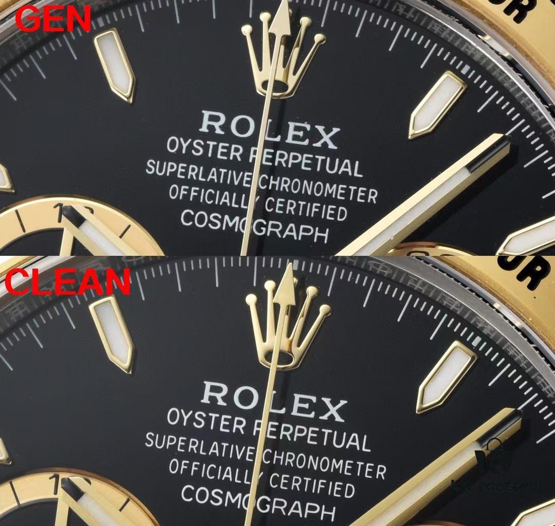 Authentic vs Fake Comparison - C Factory (C-Factory) 126503 with 4131 Movement, Two-Tone Black Dial 'Noodles' or Diamond Hour Markers (Moissanite)