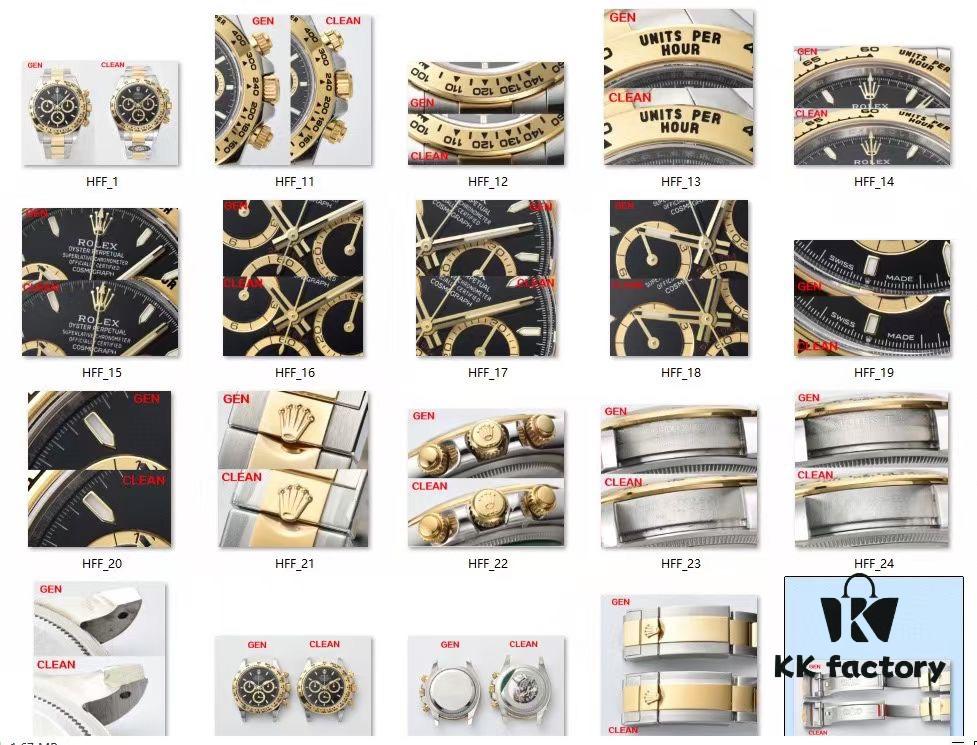 Authentic vs Fake Comparison - C Factory (C-Factory) 126503 with 4131 Movement, Two-Tone Black Dial 'Noodles' or Diamond Hour Markers (Moissanite)