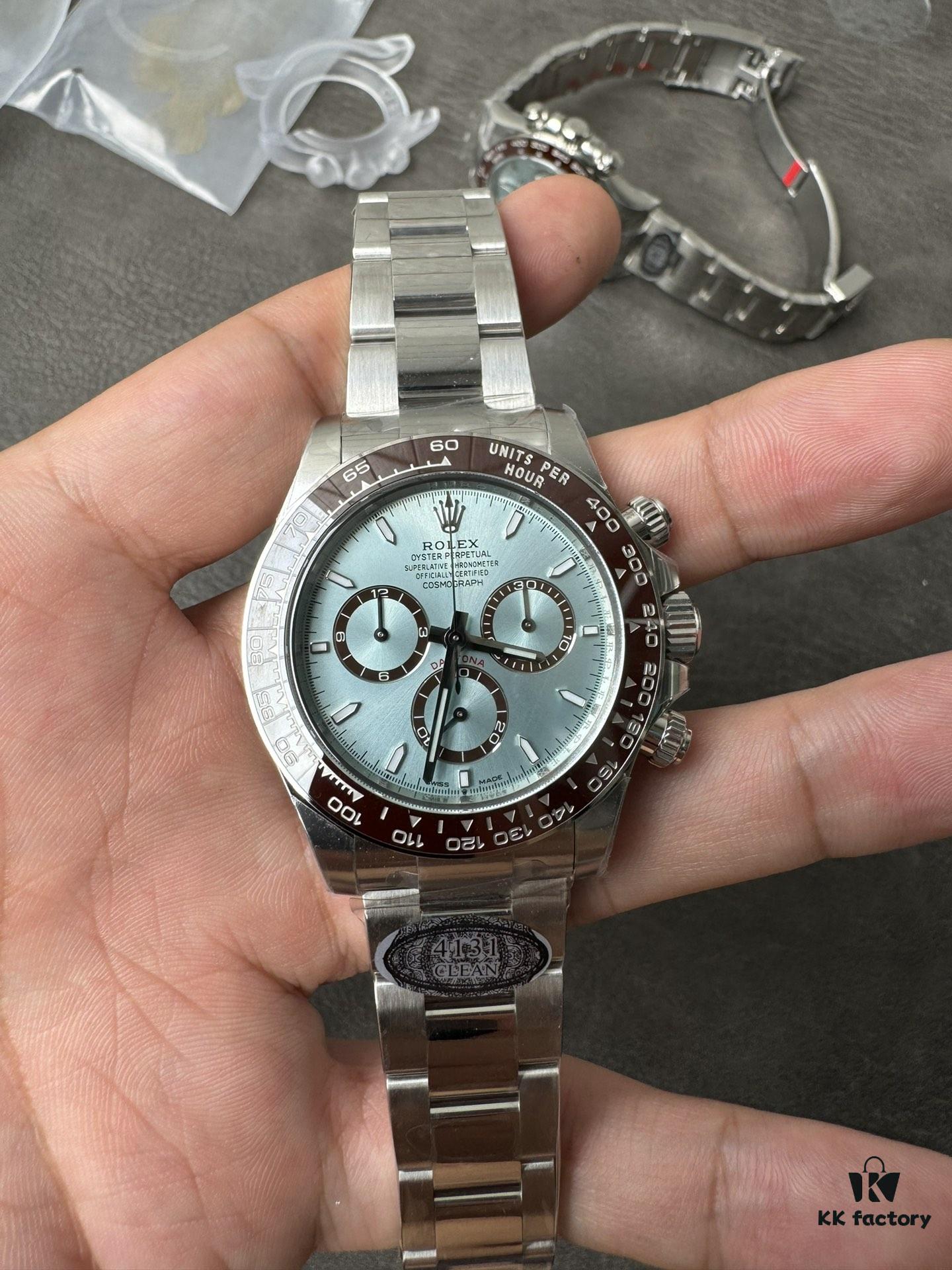 C Factory New Arrival 4131 Ice Blue Dial with Engraving, Transparent Case Back