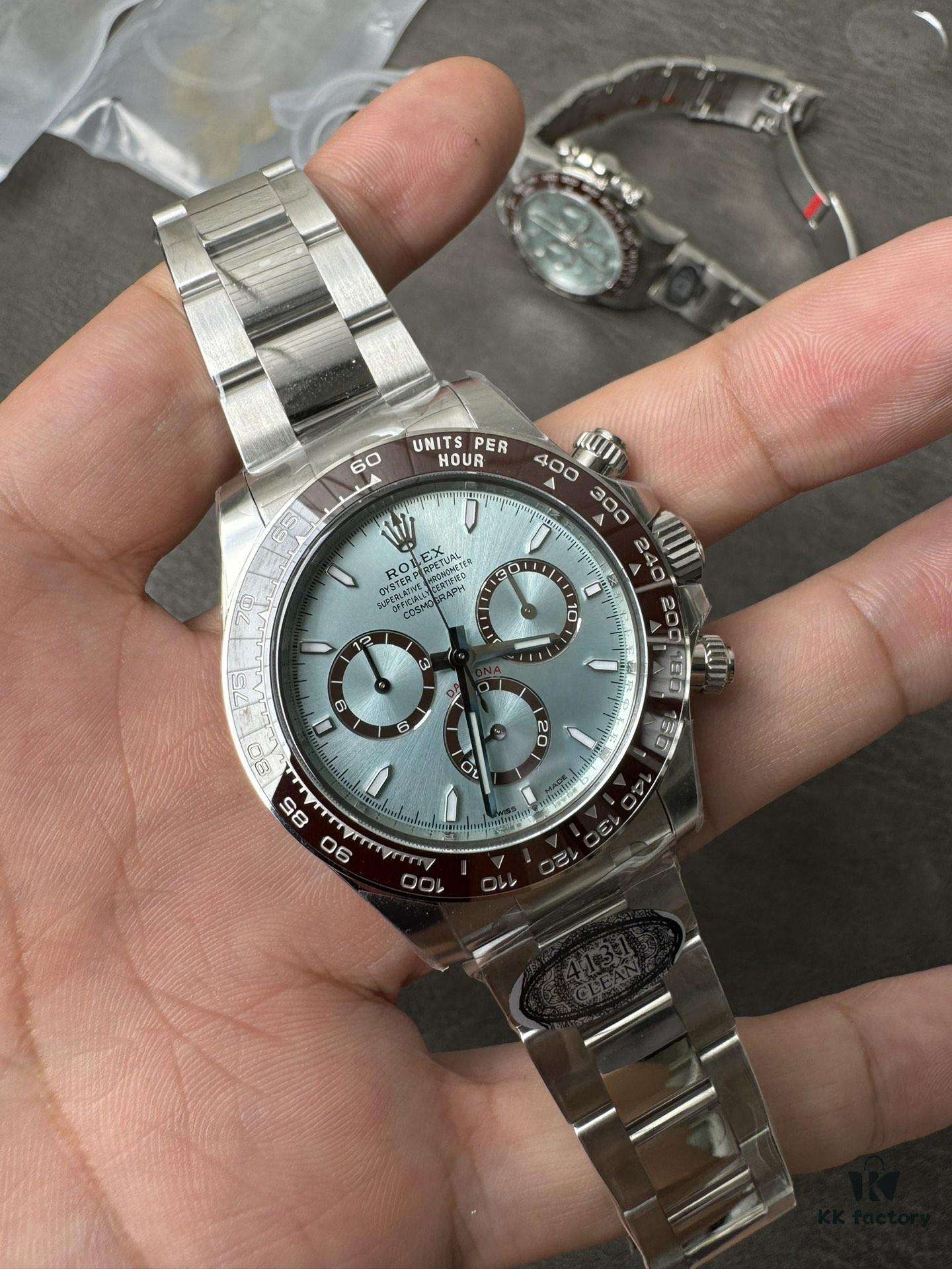 C Factory New Arrival 4131 Ice Blue Dial with Engraving, Transparent Case Back