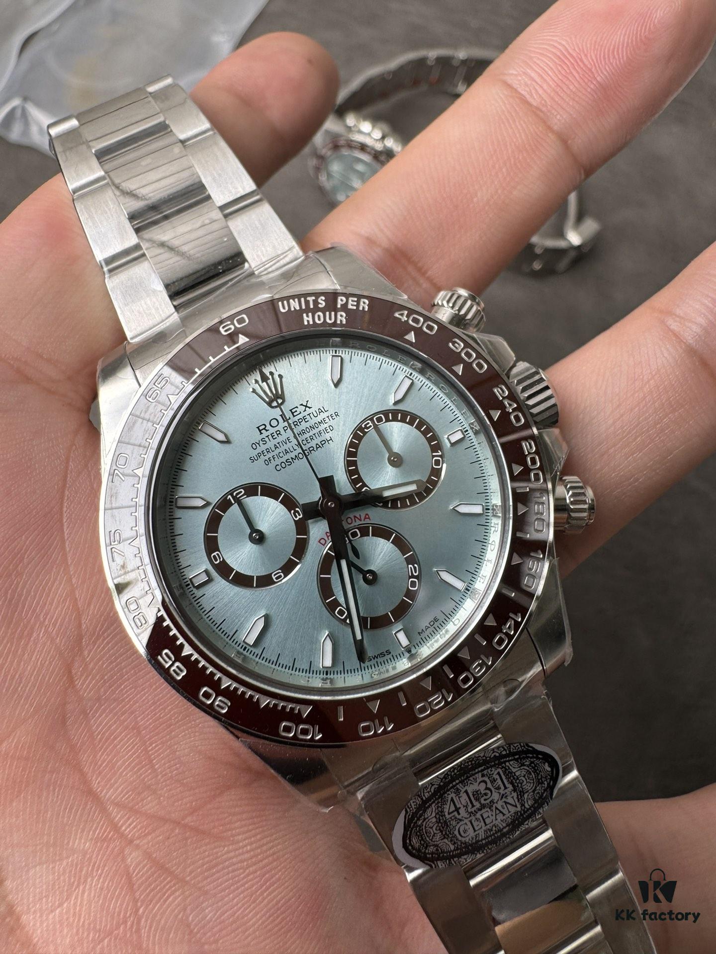 C Factory New Arrival 4131 Ice Blue Dial with Engraving, Transparent Case Back