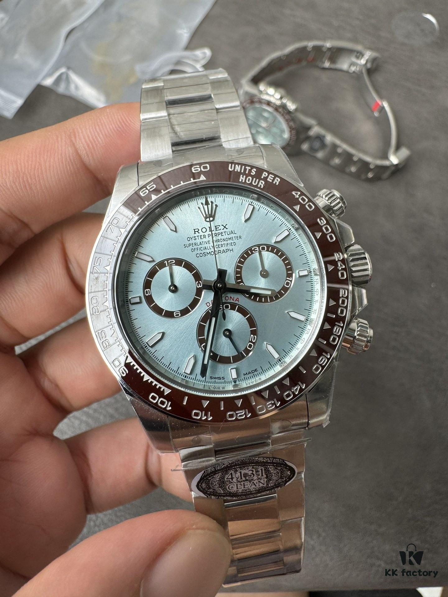 C Factory New Arrival 4131 Ice Blue Dial with Engraving, Transparent Case Back