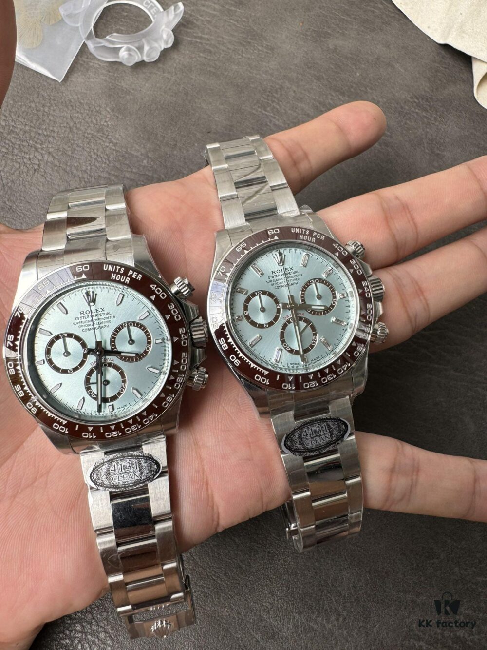 C Factory New Arrival 4131 Ice Blue Dial with Engraving, Diamond Marking, Transparent Case Back