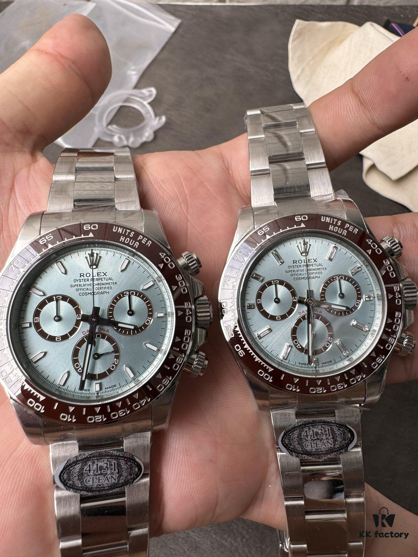 C Factory New Arrival 4131 Ice Blue Dial with Engraving, Diamond Marking, Transparent Case Back