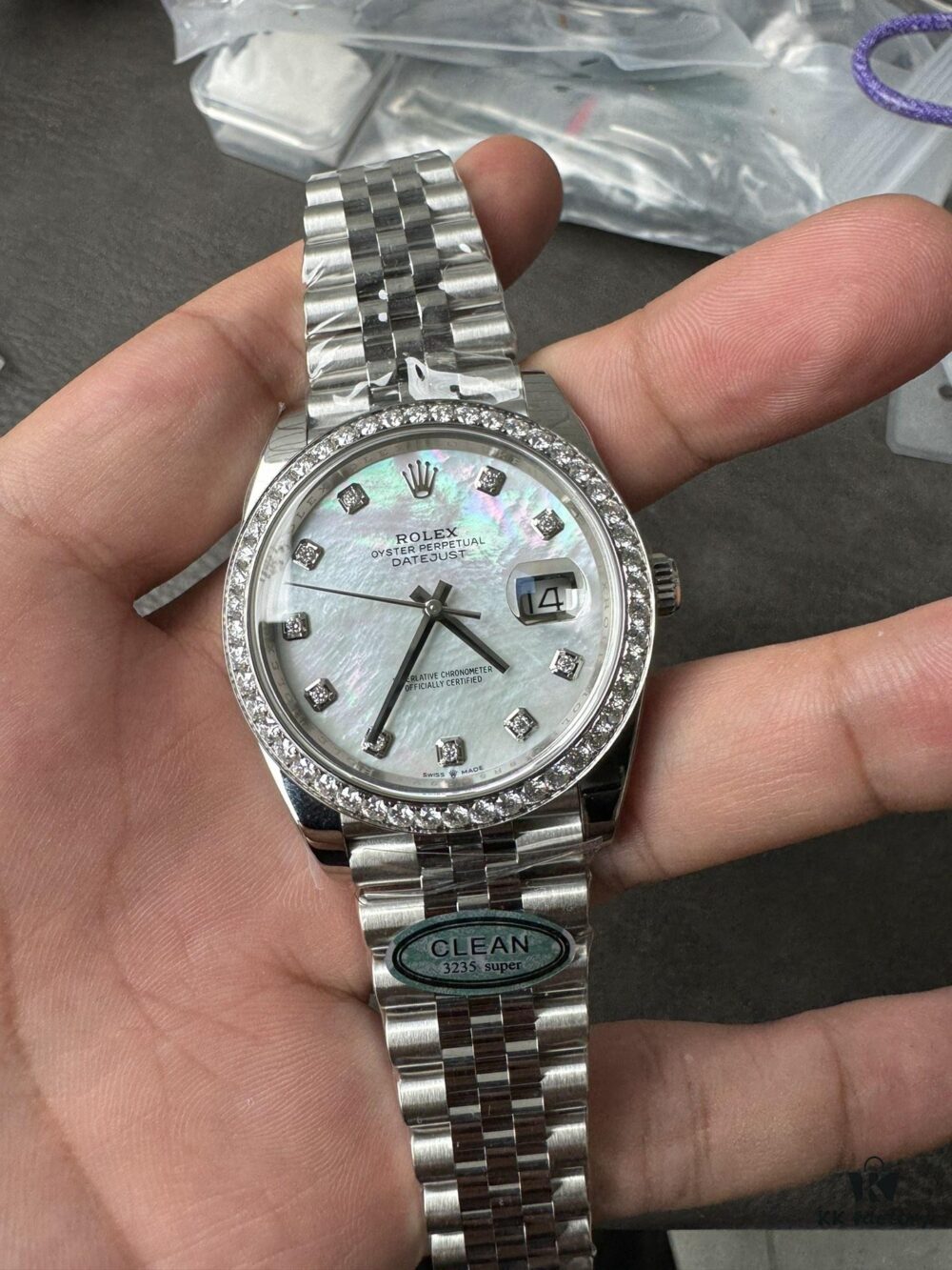 Clean 41 Mother-of-Pearl Dial with Modified Moissanite Bezel