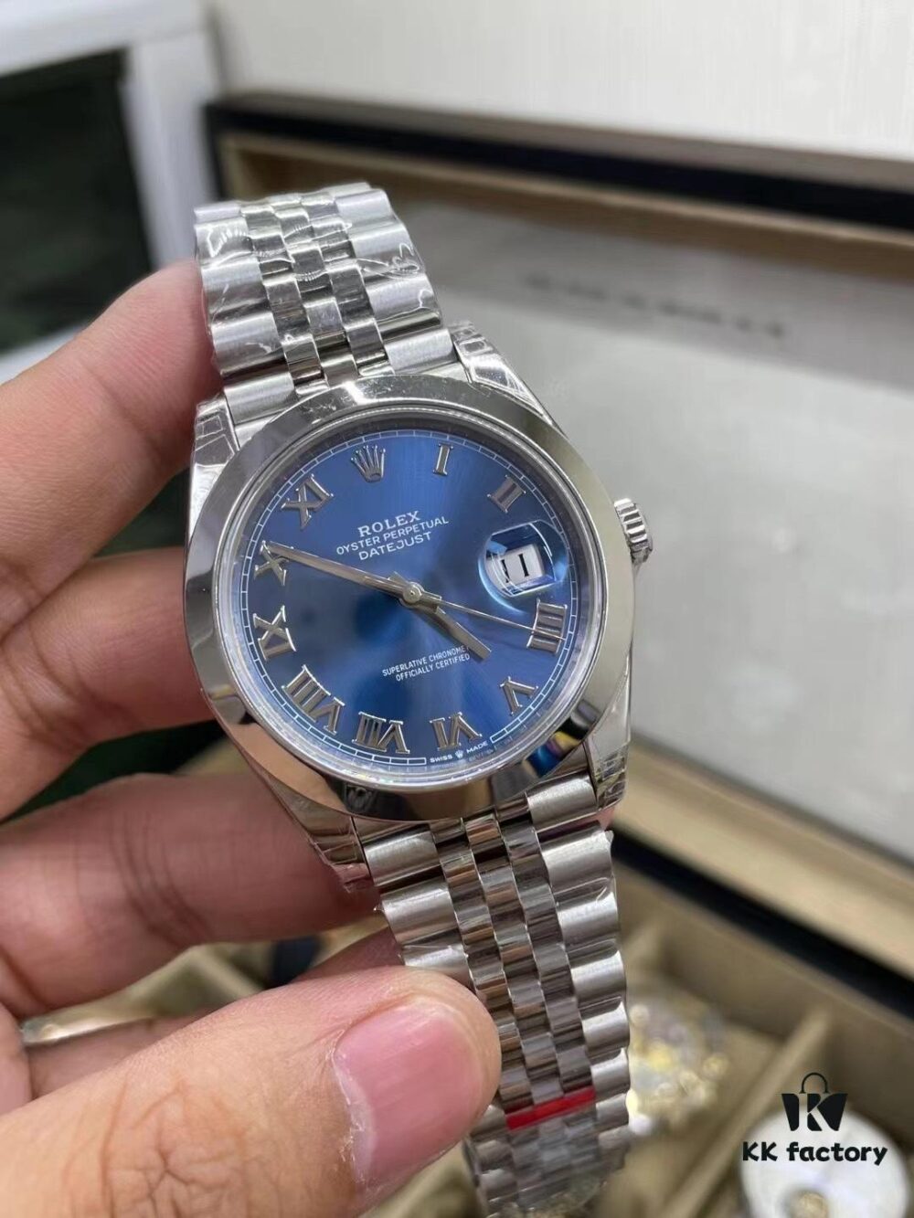 126300 Blue Dial 41mm Upgrade Genuine Bezel, Hands, Calendar, Mirror, Aperture Five-Piece Set