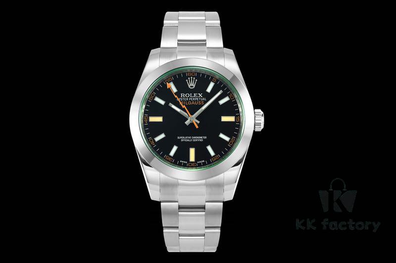 Rolex MILGAUSS Series 116400 Lightning Second Hand 904L Highest Version, DJ Factory's First Breakthrough – Green Sapphire Crystal Matches Genuine!