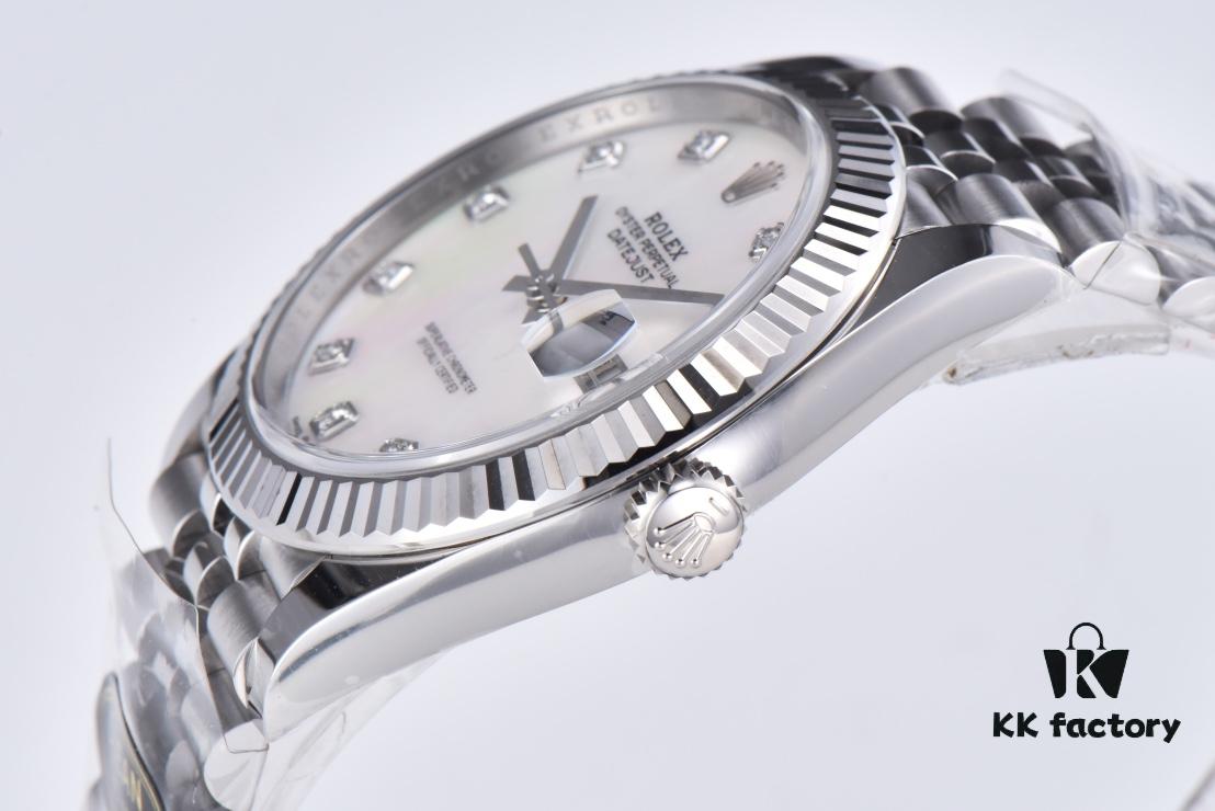 C Factory Clean - Log Series 126334 Diamond Studded Watch / Standard Moissanite, Not Low-End Zirconia, with 3/5 Pearl Strap