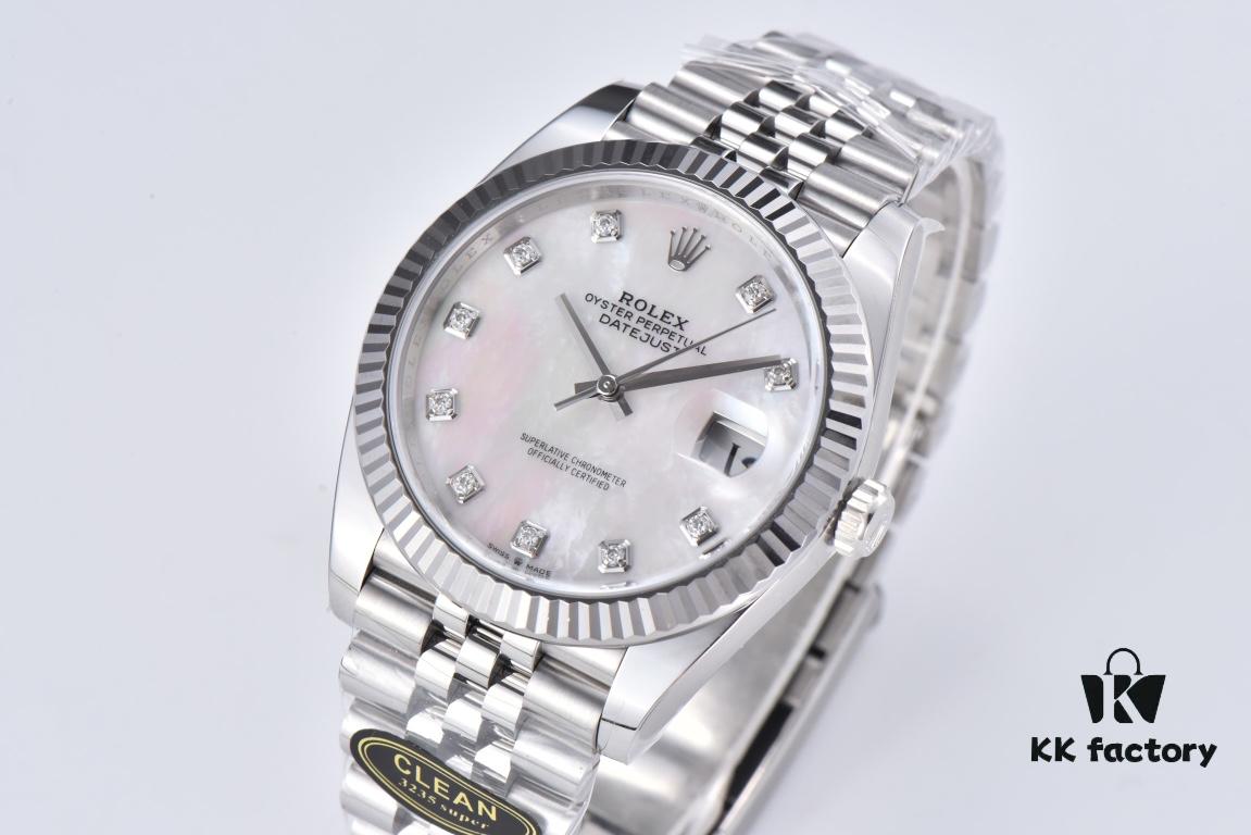 C Factory Clean - Log Series 126334 Diamond Studded Watch / Standard Moissanite, Not Low-End Zirconia, with 3/5 Pearl Strap