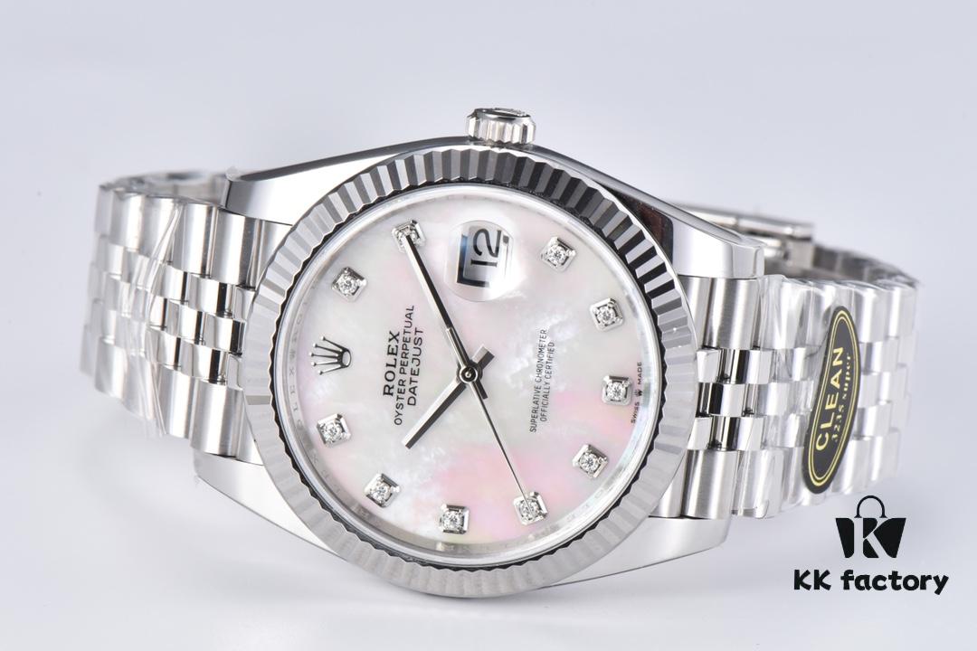 C Factory Clean - Log Series 126334 Diamond Studded Watch / Standard Moissanite, Not Low-End Zirconia, with 3/5 Pearl Strap