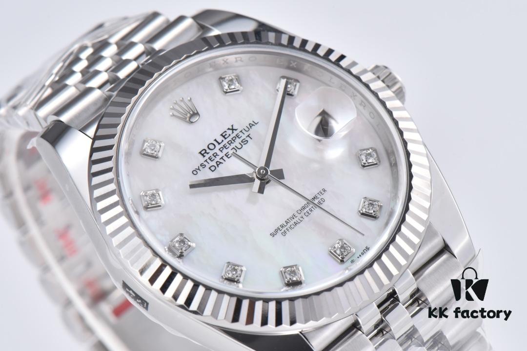 C Factory Clean - Log Series 126334 Diamond Studded Watch / Standard Moissanite, Not Low-End Zirconia, with 3/5 Pearl Strap