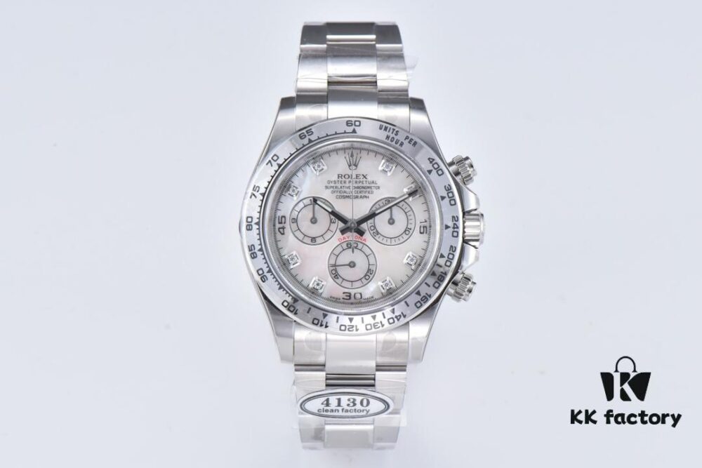 Clean Factory Platinum Daytona 116509 with Natural Cloud Mosaic Mother-of-Pearl Dial, Standard Moissanite Bezel – Zirconia Refused