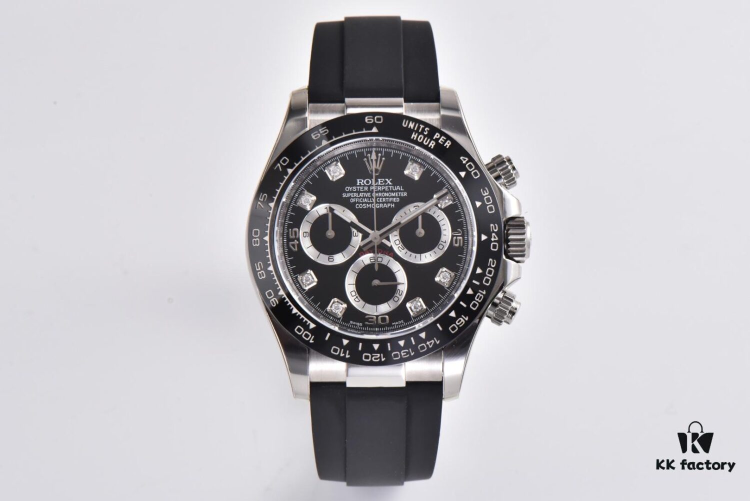 CLEAN Factory C-Factory Rolex 116519 Cement Gray Daytona Oysterflex with Enamel Black Dial and Diamond Markers