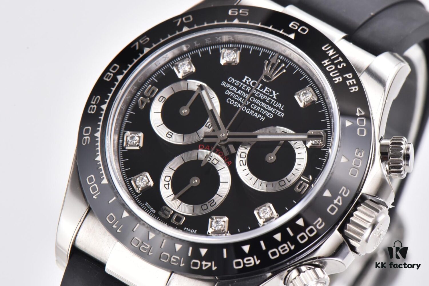 CLEAN Factory C-Factory Rolex 116519 Cement Gray Daytona Oysterflex with Enamel Black Dial and Diamond Markers