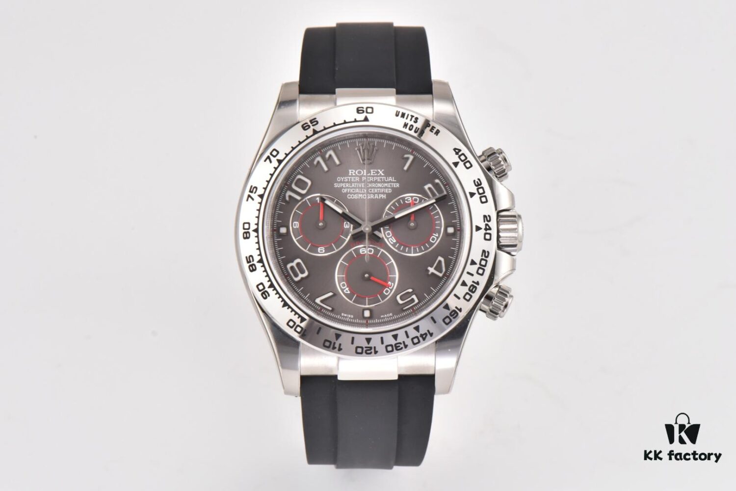C Factory Rolex Daytona 116519 White Gold Grey Meteorite Dial Rubber Strap