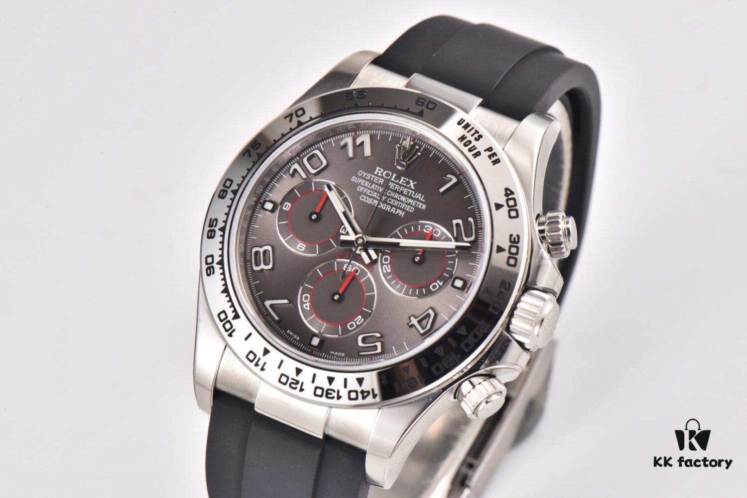 C Factory Rolex Daytona 116519 White Gold Grey Meteorite Dial Rubber Strap