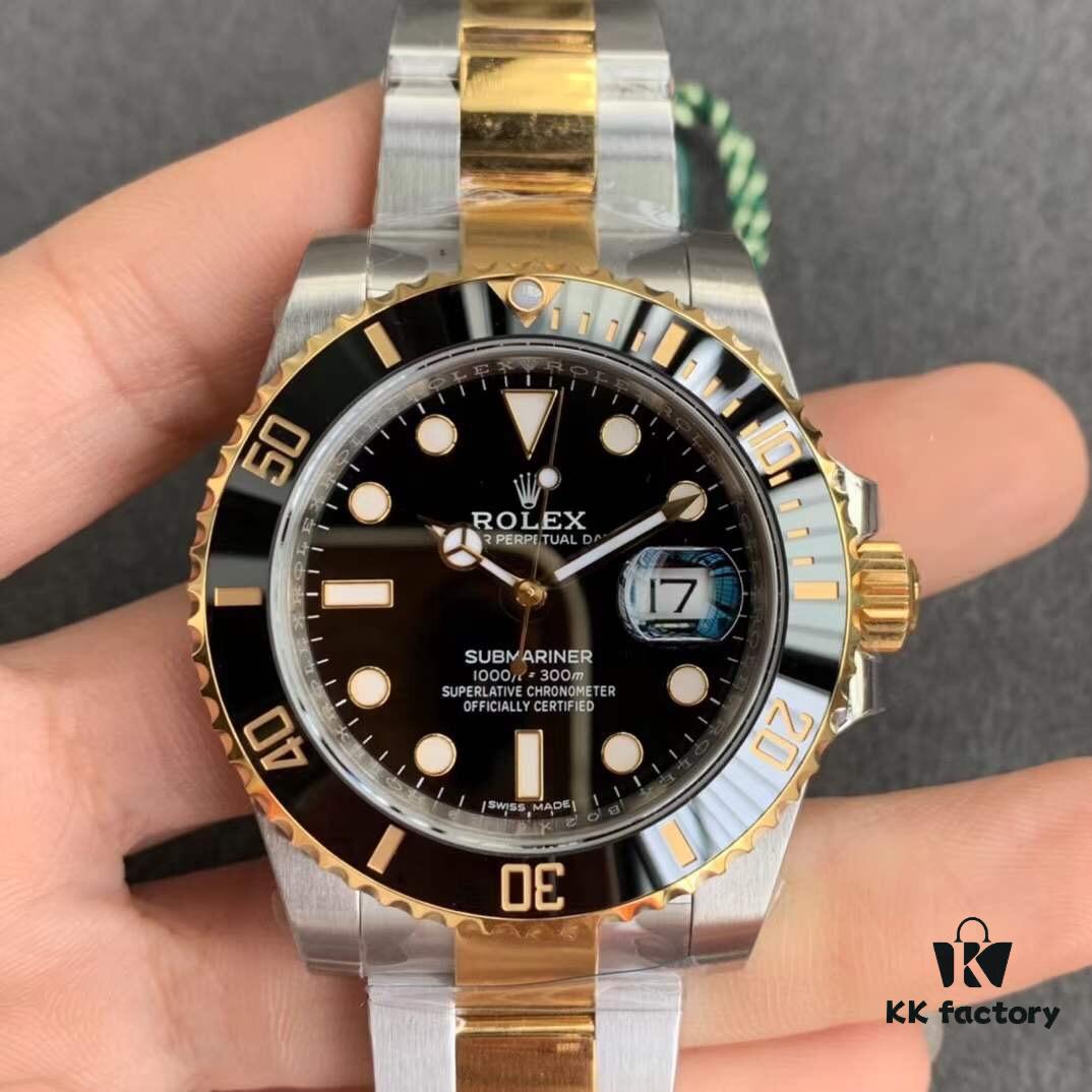 VS Rolex Submariner Date Two-Tone Black Water Ghost, Best Version on Market, Exclusive 3135 Monobloc Movement, Solid Hands and Central Pinion, Beveled Markers, 40x13mm