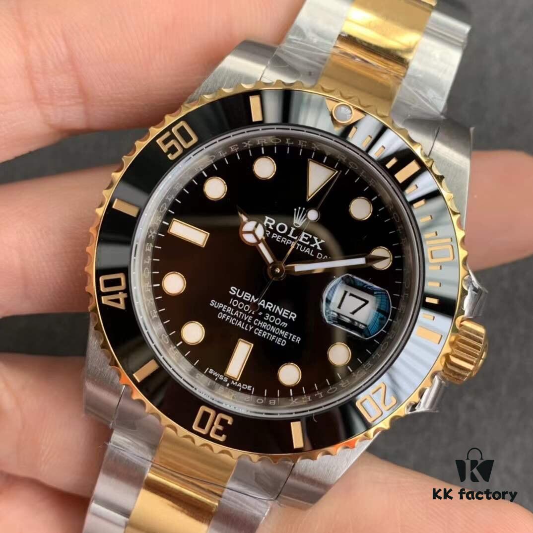 VS Rolex Submariner Date Two-Tone Black Water Ghost, Best Version on Market, Exclusive 3135 Monobloc Movement, Solid Hands and Central Pinion, Beveled Markers, 40x13mm
