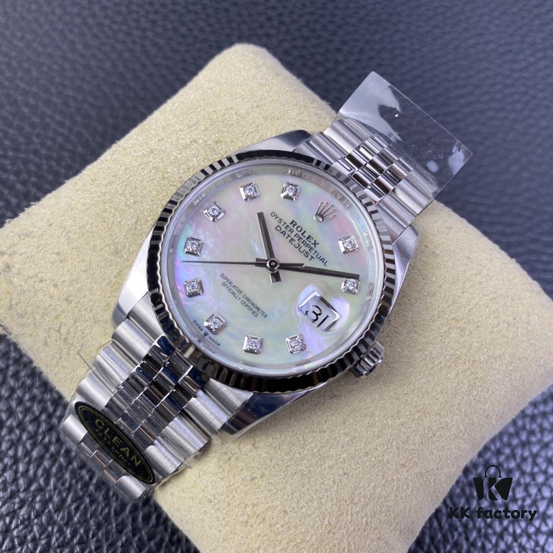 C-Factory Rolex 126234 36mm Datejust Diamond Bezel - Blue, Black, Green, White Roman Dial