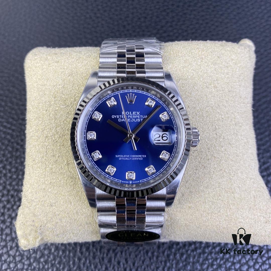C-Factory Rolex 126234 36mm Datejust Diamond Bezel - Blue, Black, Green, White Roman Dial