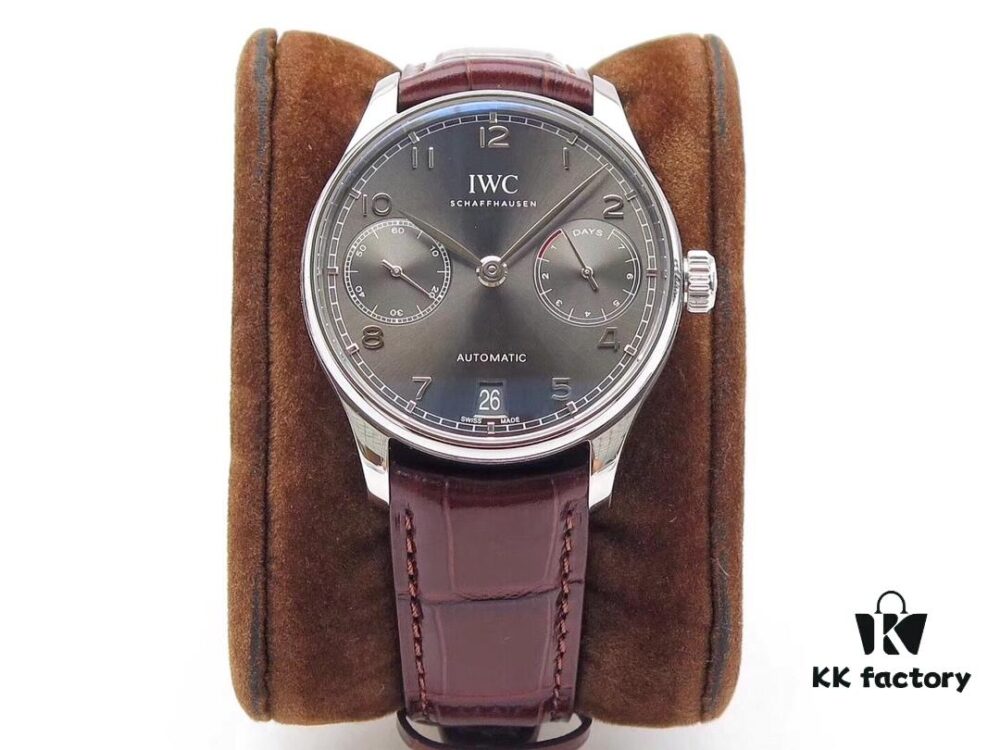Z.F. Production. Latest Movement, IWC Portuguese Series 7-Day Automatic Mechanical Watch with Small Seconds, Power Reserve Indicator, Sapphire Crystal, Leather Strap, 42mm