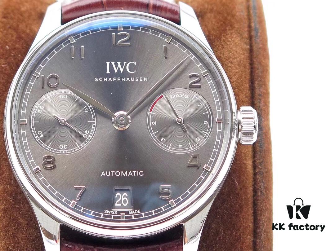 Z.F. Production. Latest Movement, IWC Portuguese Series 7-Day Automatic Mechanical Watch with Small Seconds, Power Reserve Indicator, Sapphire Crystal, Leather Strap, 42mm