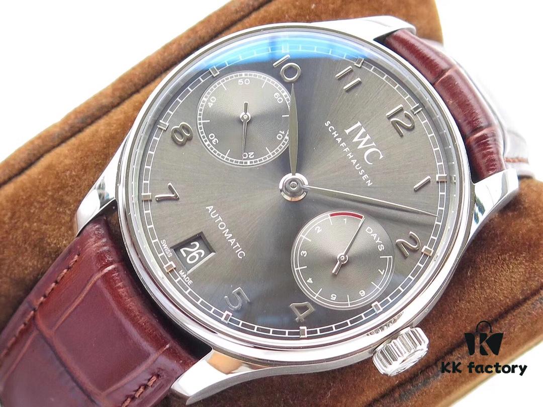 Z.F. Production. Latest Movement, IWC Portuguese Series 7-Day Automatic Mechanical Watch with Small Seconds, Power Reserve Indicator, Sapphire Crystal, Leather Strap, 42mm