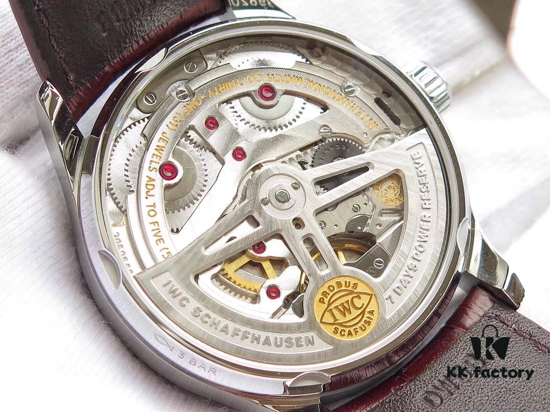 Z.F. Production. Latest Movement, IWC Portuguese Series 7-Day Automatic Mechanical Watch with Small Seconds, Power Reserve Indicator, Sapphire Crystal, Leather Strap, 42mm