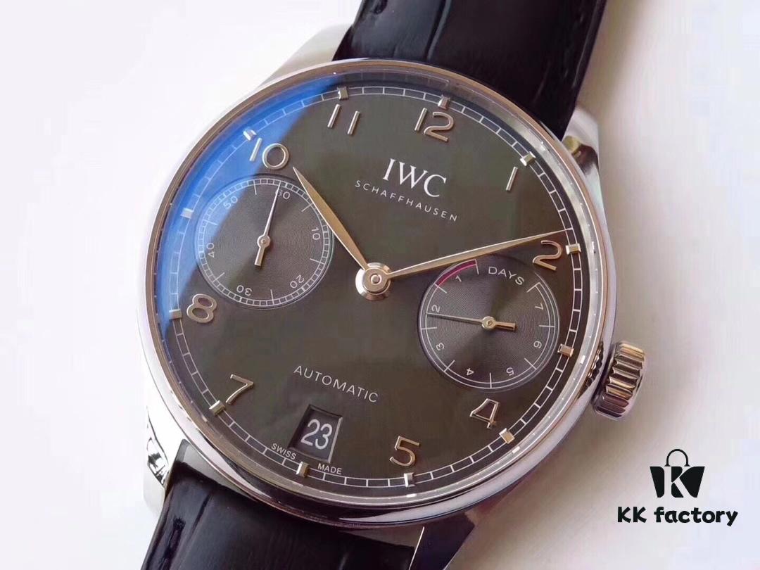 AZ Product IWC Portuguese Series 7-Day Automatic V5 Version with CAL.51011 Self-Winding Mechanical Movement Independent Small Seconds True Power Reserve Indicator Sapphire Crystal Leather Strap