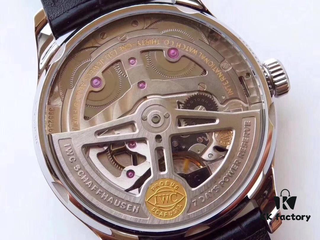 AZ Product IWC Portuguese Series 7-Day Automatic V5 Version with CAL.51011 Self-Winding Mechanical Movement Independent Small Seconds True Power Reserve Indicator Sapphire Crystal Leather Strap