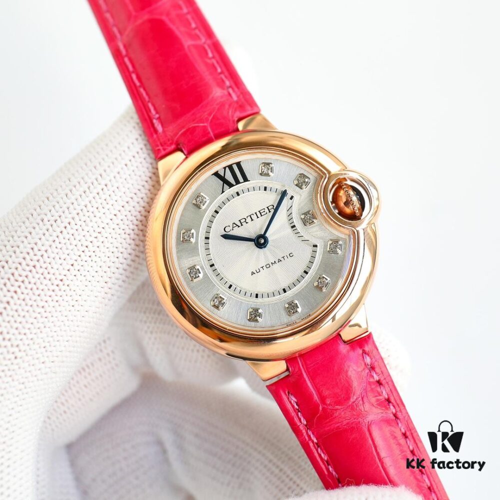 Cartier Ballon Bleu Series RW1 Gold-Plated 18K Gold-Plated Mechanical Ladies' Watch with American Crocodile Leather Strap 33mm Exclusive First Release