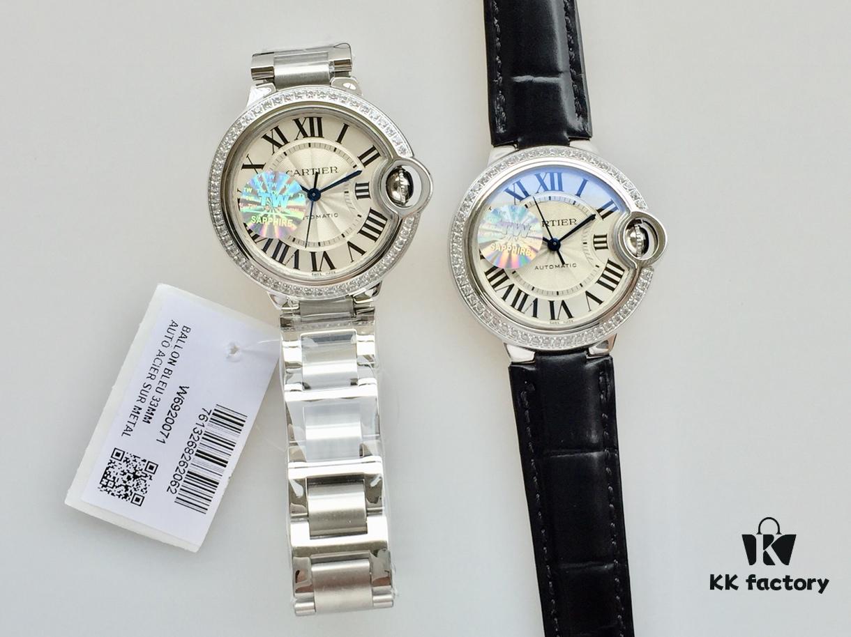 TW Taiwan Factory New Release: Cartier Ballon Bleu Single Row Diamond, Highest Version! Cartier Ballon Bleu 33mm Automatic Mechanical Watch with Imported Full Automatic Movement, Fish-Eye Transparent Sapphire Crystal, 1:1 Precision Molding, Comparable to Genuine Quality