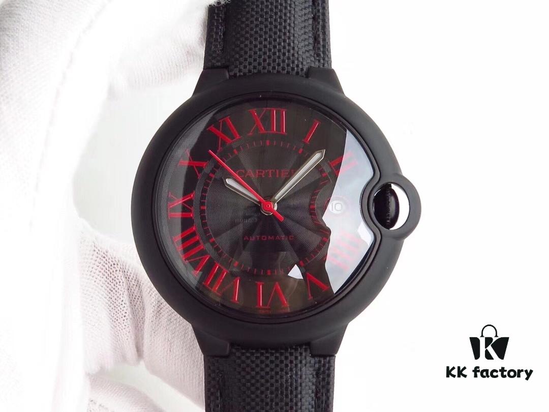 CARTIER x Bamford Watch Department Collaboration - New Ballon Bleu Watch, The Mysterious Black Knight with Passion and Rock 'n' Roll Spirit! Men's 42mm Timepiece with Sapphire Crystal Domed Double Bubble Fish-Eye, Dimensional Dial, Honored Release by Taiwan Factory