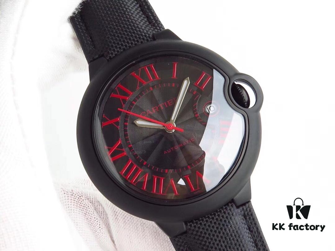 CARTIER x Bamford Watch Department Collaboration - New Ballon Bleu Watch, The Mysterious Black Knight with Passion and Rock 'n' Roll Spirit! Men's 42mm Timepiece with Sapphire Crystal Domed Double Bubble Fish-Eye, Dimensional Dial, Honored Release by Taiwan Factory