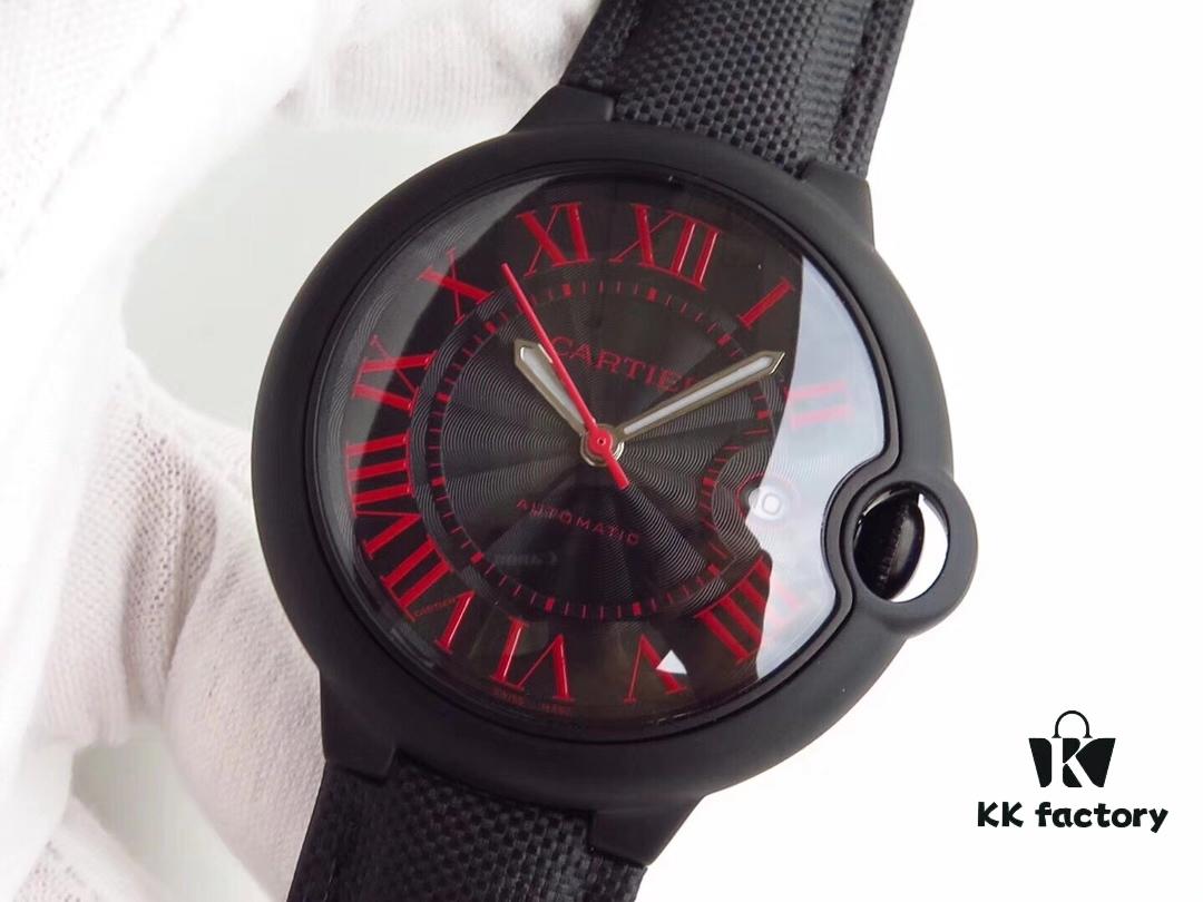 CARTIER x Bamford Watch Department Collaboration - New Ballon Bleu Watch, The Mysterious Black Knight with Passion and Rock 'n' Roll Spirit! Men's 42mm Timepiece with Sapphire Crystal Domed Double Bubble Fish-Eye, Dimensional Dial, Honored Release by Taiwan Factory