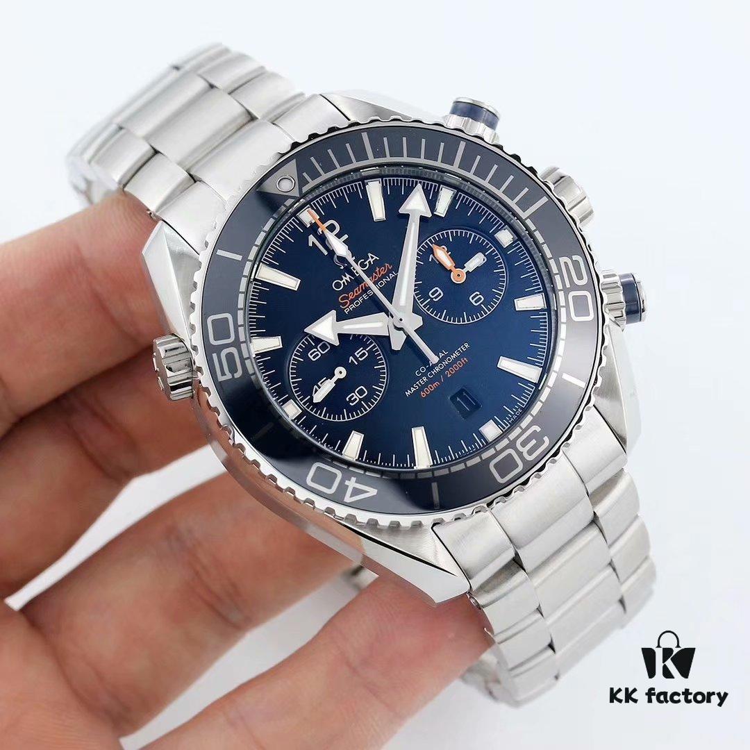 BF Fine Omega Seamaster 600m Diver Series 45.5mm Men's Automatic Chronograph with 9900 Movement, Super-Luminous, Waterproof, Compatible with Rubber and Steel Bracelets