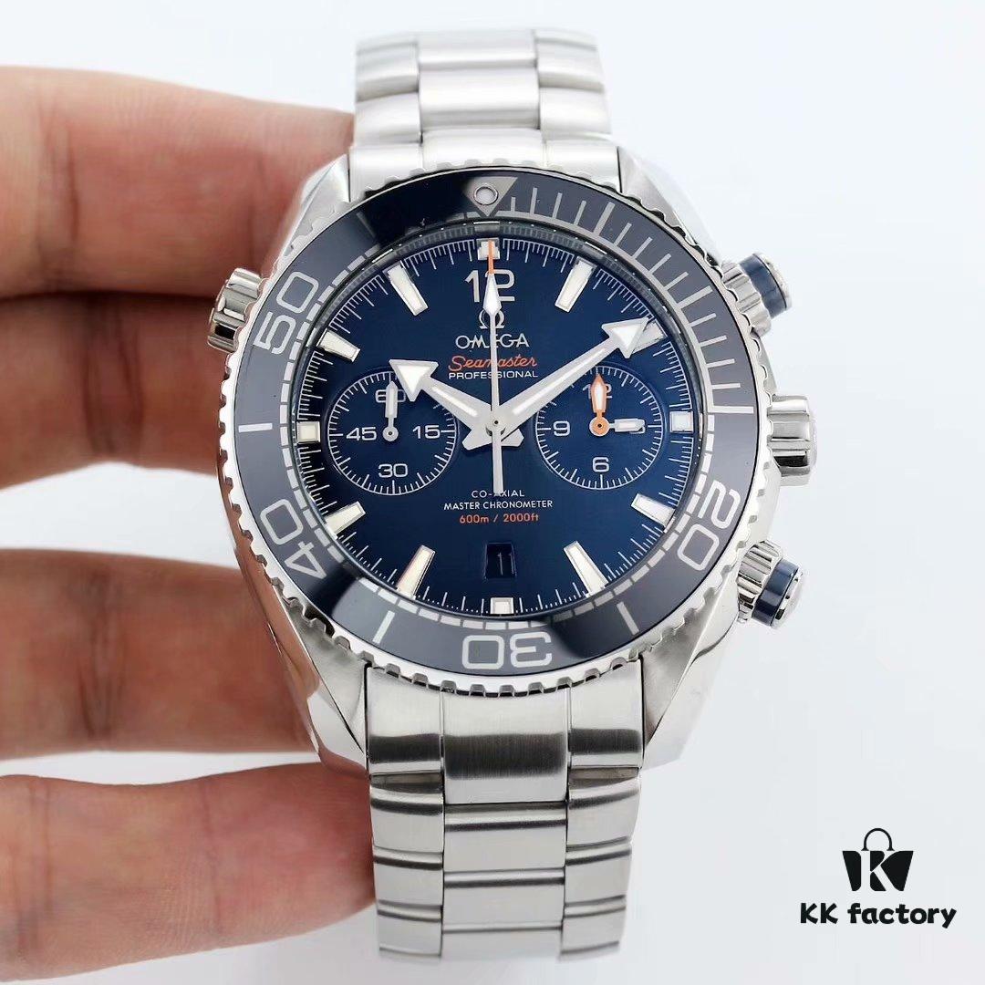 BF Fine Omega Seamaster 600m Diver Series 45.5mm Men's Automatic Chronograph with 9900 Movement, Super-Luminous, Waterproof, Compatible with Rubber and Steel Bracelets