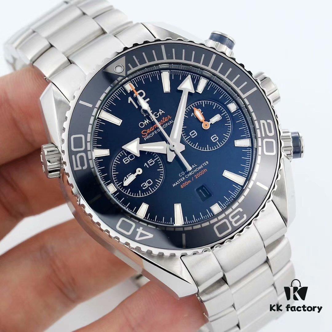 BF Fine Omega Seamaster 600m Diver Series 45.5mm Men's Automatic Chronograph with 9900 Movement, Super-Luminous, Waterproof, Compatible with Rubber and Steel Bracelets